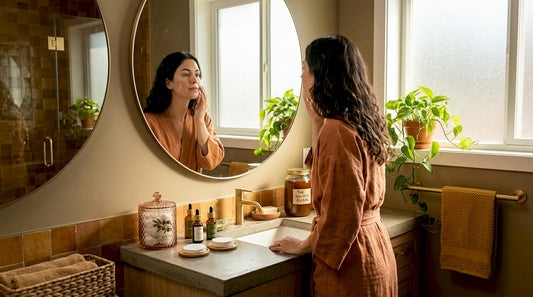 Woman applying moisturizer using eco beauty products