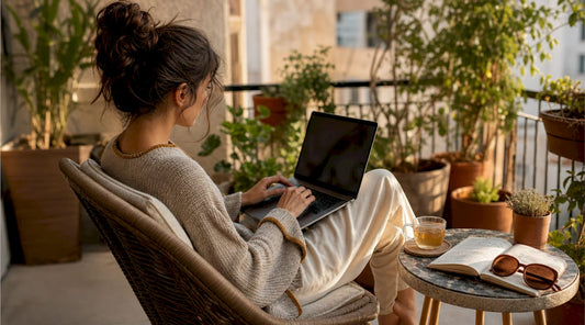 Woman shopping women's fashion online at home