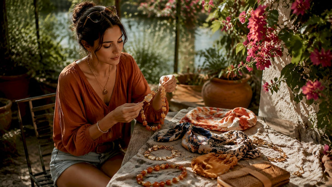 Woman sorting fashion accessories at home
