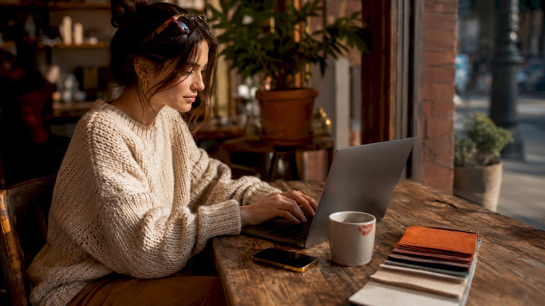 Woman browsing women's fashion online at home