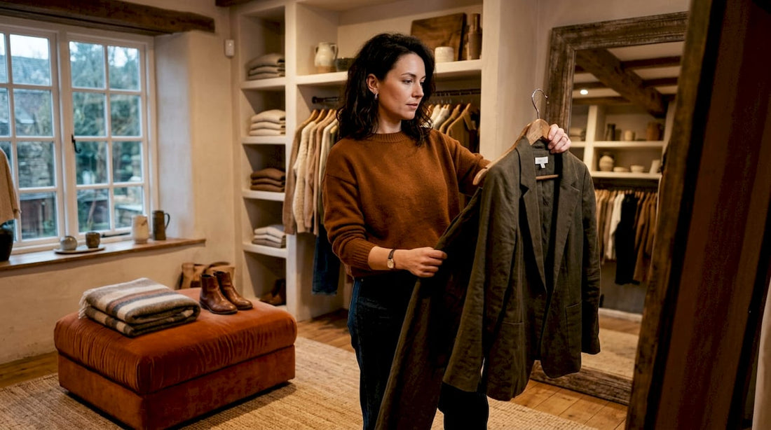 Woman selecting coordinated outfit in closet