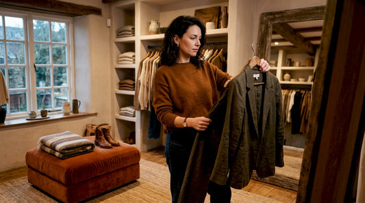 Woman selecting coordinated outfit in closet