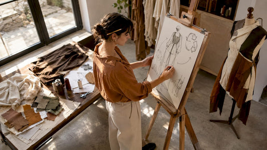 Fashion designer sketching recyclable garment concept