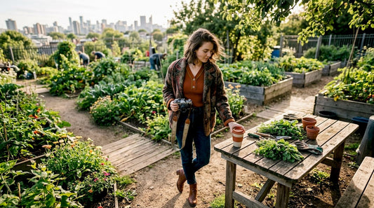 Young woman in bold fashion on rooftop