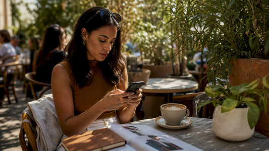 Young woman browsing fashion microtrends on phone