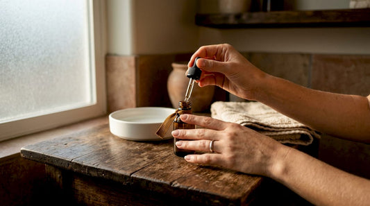 Woman applying cuticle oil at home nail care