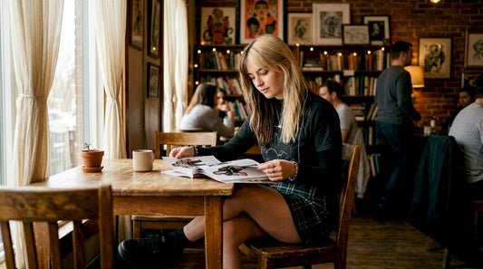 Young woman in layered e-girl fashion indoors