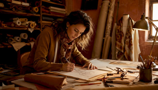 Fashion designer sketching monogram pattern in studio