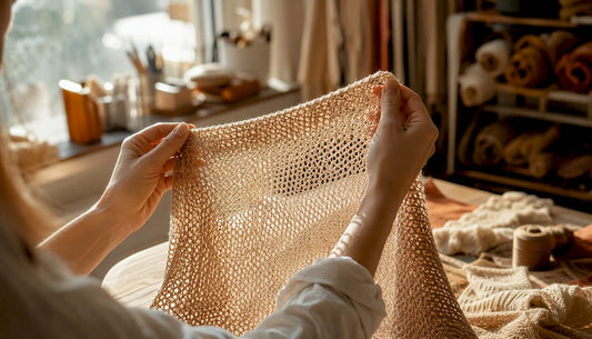 Close-up of mesh fabric held by hand