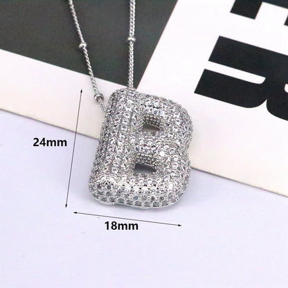 Brass Zircon Bubble Balloon Letter Pendant Necklace For Women - 16th Avenue