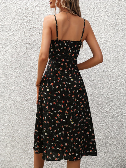 New Polka Dot Print Suspender Sexy Slit Summer Long Dress - 16th Avenue