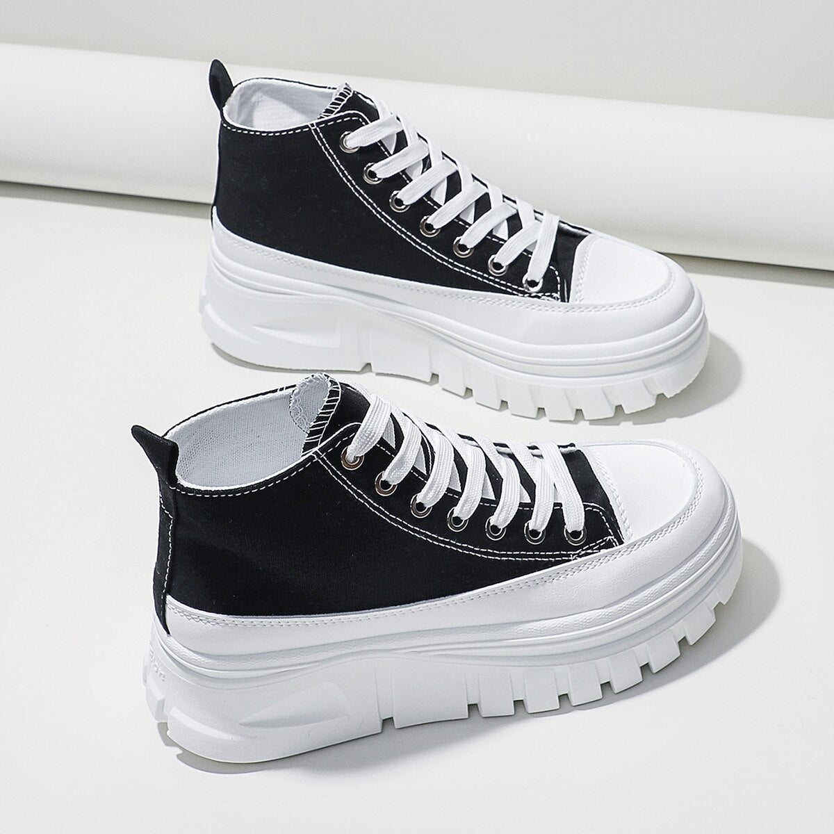 Women's Lace-Up Front High Top Flat Form Canvas Shoes