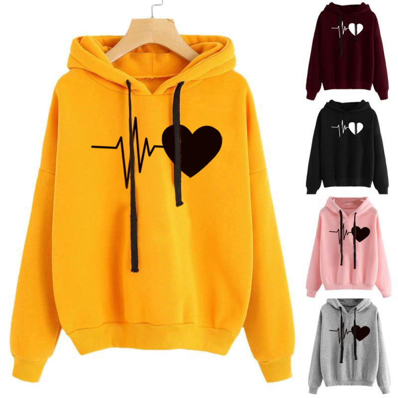 Women's Heart Print Streetwear Autumn Long Sleeve Hoodie