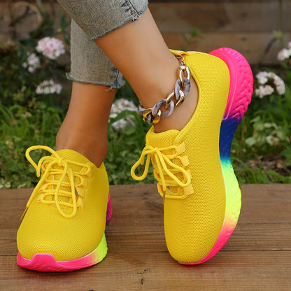 Lace-up Mesh Shoes With Rainbow Sole Design - 16th Avenue