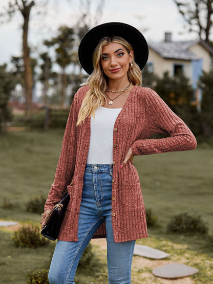 Women's Sunken Stripe Solid Color Long Sleeve Fall Sweater