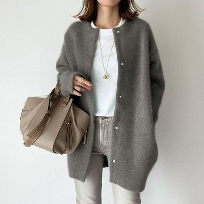 Loose Round Neck Single Breasted Cardigan Fashion Solid Color Coat Jacket - 16th Avenue