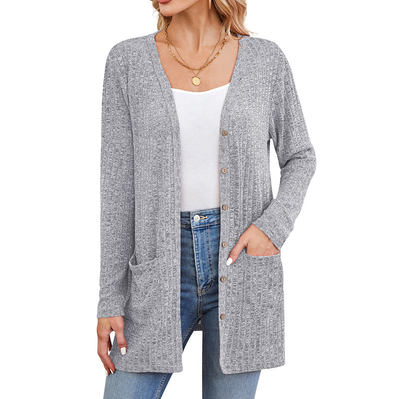 Women's Sunken Stripe Solid Color Long Sleeve Fall Sweater
