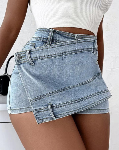 Women's Denim Shorts Y2k Vintage with Overlap Waist - 16th Avenue