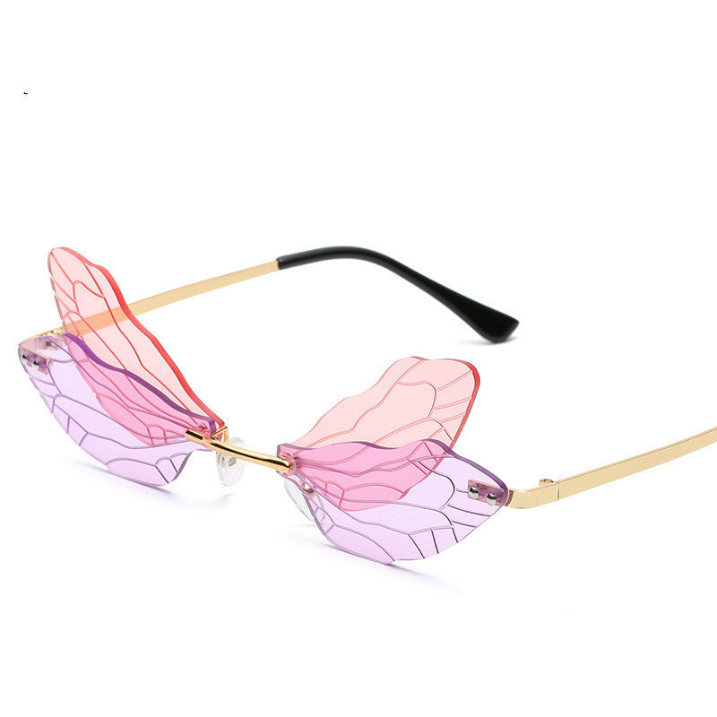 Frameless Trimming Women Dragonfly Wings Sunglasses