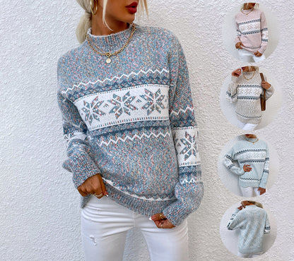 Half Turtleneck Snowflake Sweater - 16th Avenue