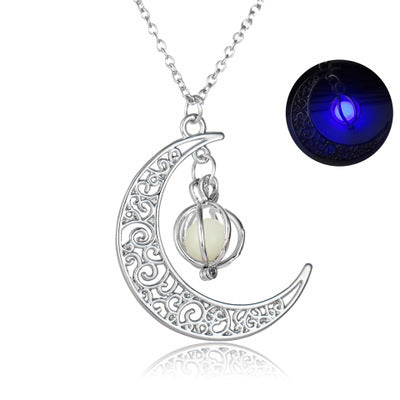 Women Fashion Moon Natural Glowing Stone Healing Necklace Luminous Pendant Jewelry - 16th Avenue