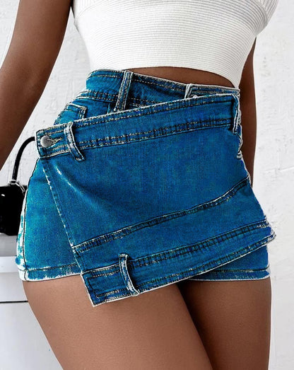 Women's Denim Shorts Y2k Vintage with Overlap Waist - 16th Avenue