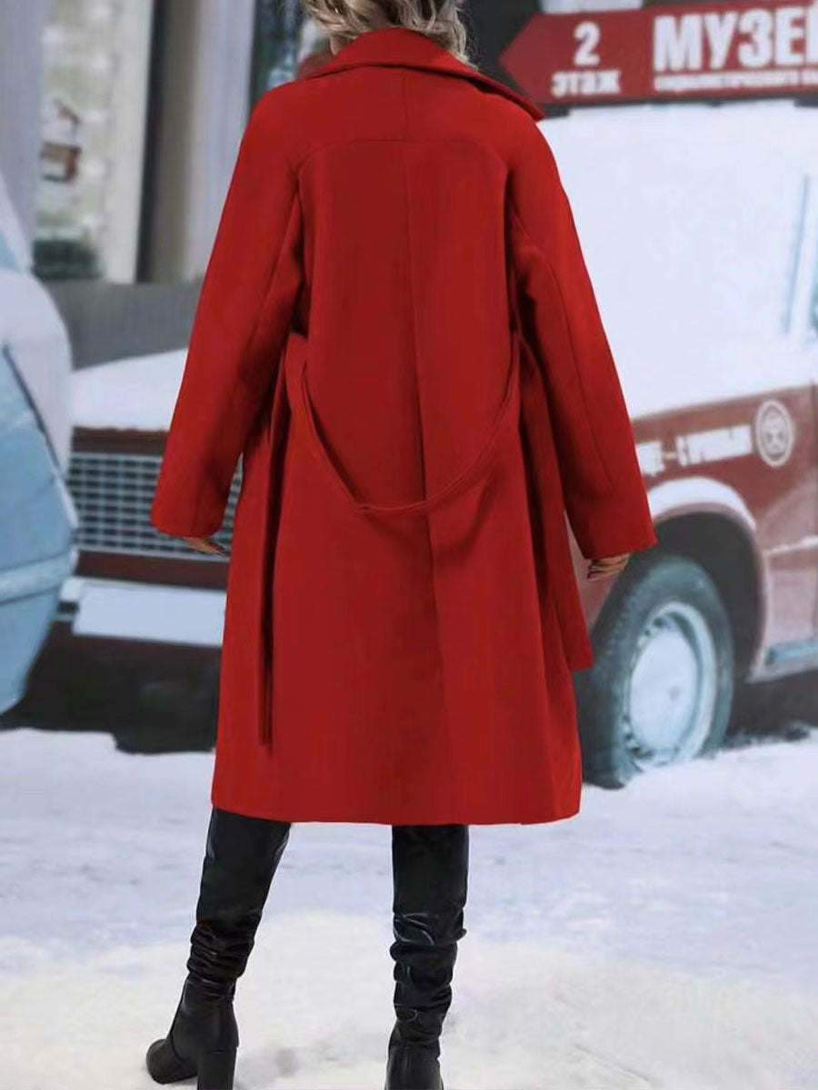 Fashion Lapel Double-breasted Trench Coat With Belt