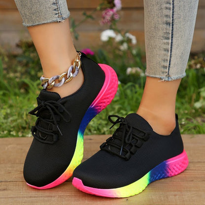 Lace-up Mesh Shoes With Rainbow Sole Design - 16th Avenue