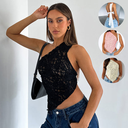 Ins Lace Backless Top Summer Solid Color Waistless Streetwear - 16th Avenue