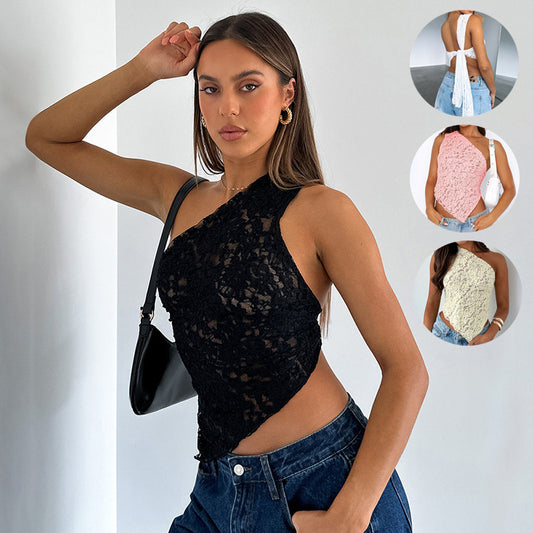 Ins Lace Backless Top Summer Solid Color Waistless Streetwear