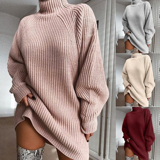 Solid Turtleneck Long Sweater Winter Warm Sweater