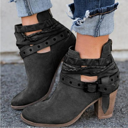 High-heeled Martin Rivet Belt Buckle Boots - 16th Avenue