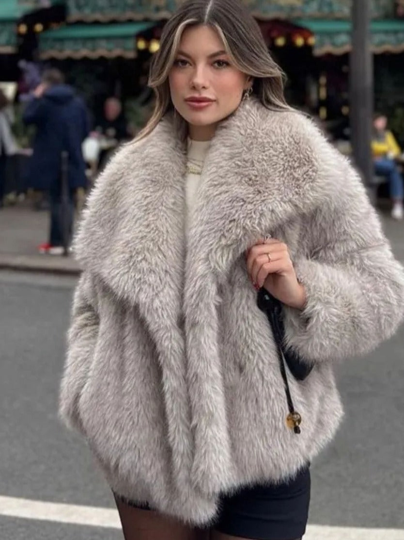 Winter Plush Fashion Thicken Lapel Outwear Coat