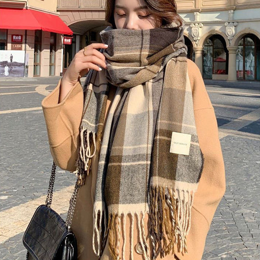 Women's Fashion Plaid Thickened Long Scarf Scarf