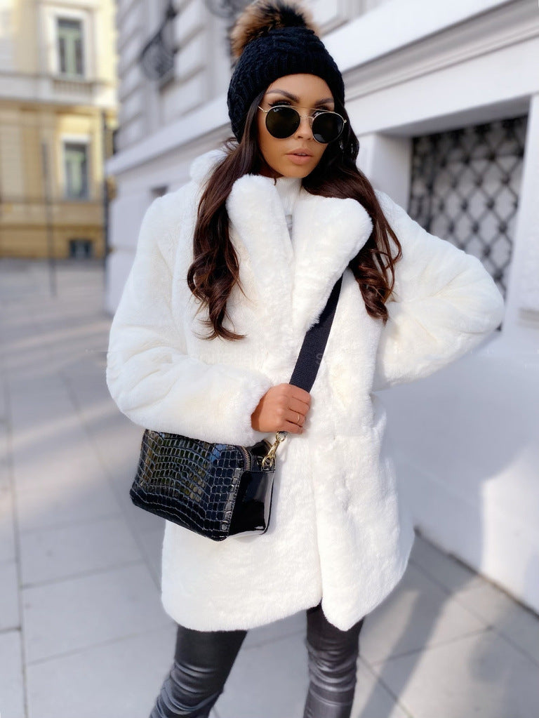 Temperament Long Sleeve Lapel Faux Fur Coat