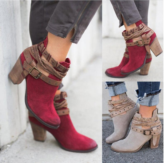 High-heeled Martin Rivet Belt Buckle Boots