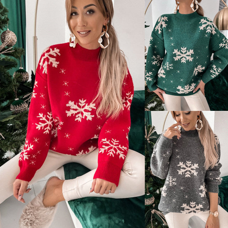 Women's Fall Winter Christmas Snowflake Knitted Sweater