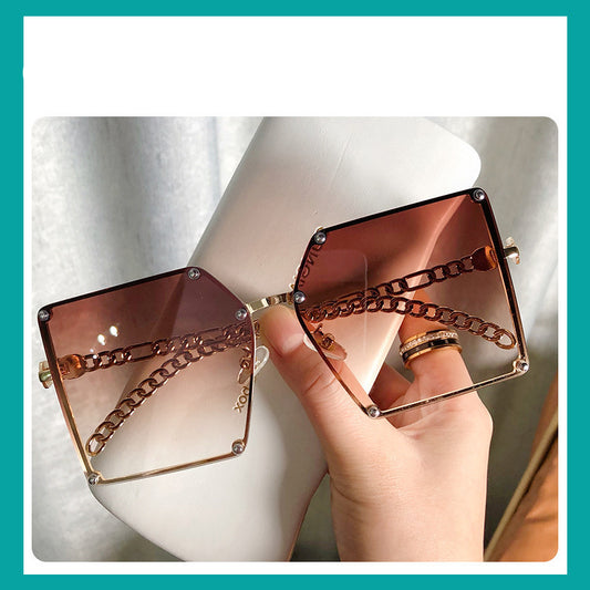 Big Frameless Fashion Street Personality Metal Chain Trendy Glasses