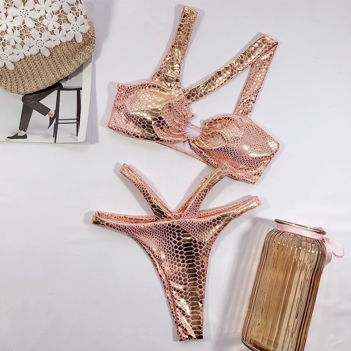 Women's One-Piece Sexy Bronzing Fabric Snake Pattern Swimsuit