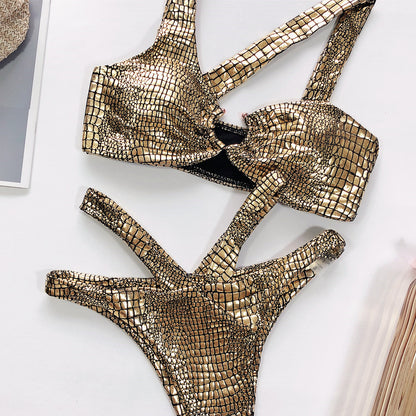 Women's One-Piece Sexy Bronzing Fabric Snake Pattern Swimsuit - 16th Avenue