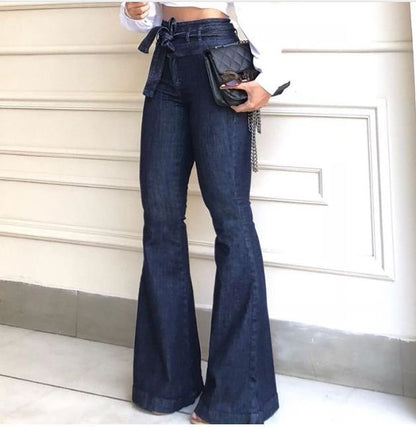 High-Rise Micro-Elastic Lace-Up Flared Wide-Leg Jeans - 16th Avenue