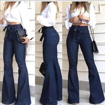 High-Rise Micro-Elastic Lace-Up Flared Wide-Leg Jeans - 16th Avenue