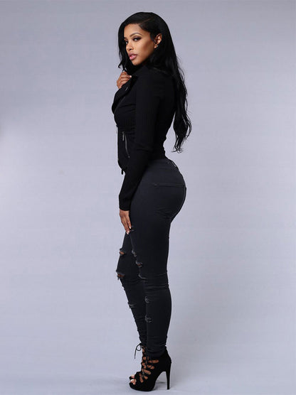 Women's Casual High Waist Skinny Ripped Jeans - 16th Avenue