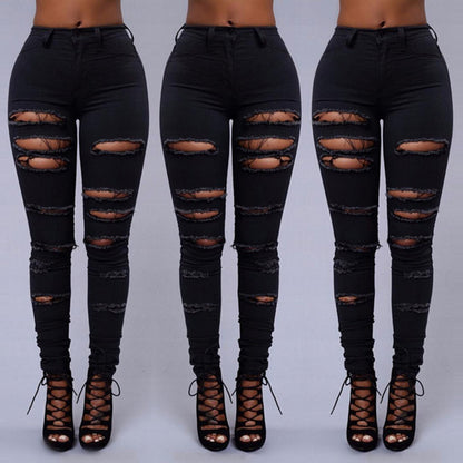 Women's Casual High Waist Skinny Ripped Jeans - 16th Avenue