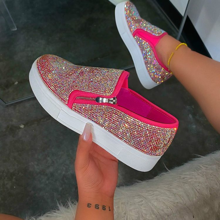 Large Size Rhinestone Flat Casual Shoes - 16th Avenue
