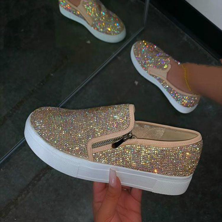 Large Size Rhinestone Flat Casual Shoes - 16th Avenue