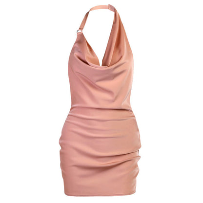 Faux Satin V-Neck Backless Mini Sleeveless Party Dress - 16th Avenue