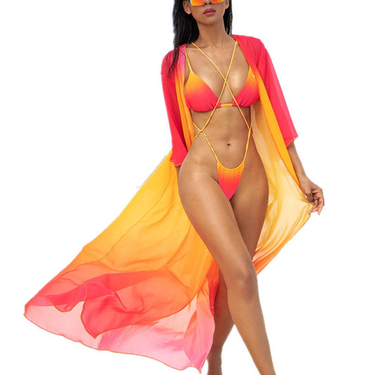 Women's Tie Rope Gradient Color Bikini Swimsuit