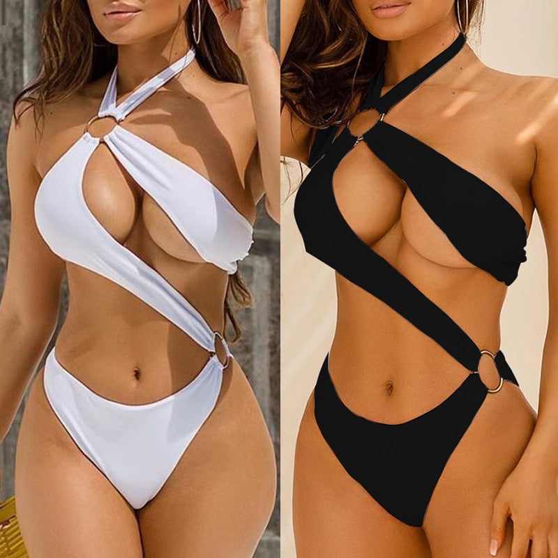 Sexy One-piece Hollow Metal Ring Strap Bikini Swimsuit