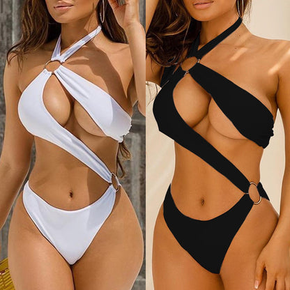 Sexy One-piece Hollow Metal Ring Strap Bikini Swimsuit - 16th Avenue